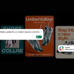 Illustration of posters for an athletic shoe marketing campaign overlaid by screenshots of messages between a Slack user and Slackbot.