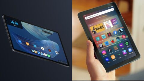A composite of the Alexa Tablet on the left and FIre HD tablet on the right.