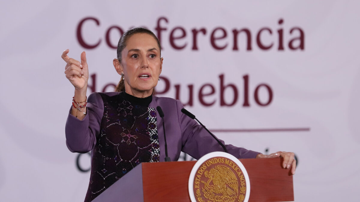 Mexican president Claudia Sheinbaum shown at a conference