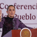 Mexican president Claudia Sheinbaum shown at a conference