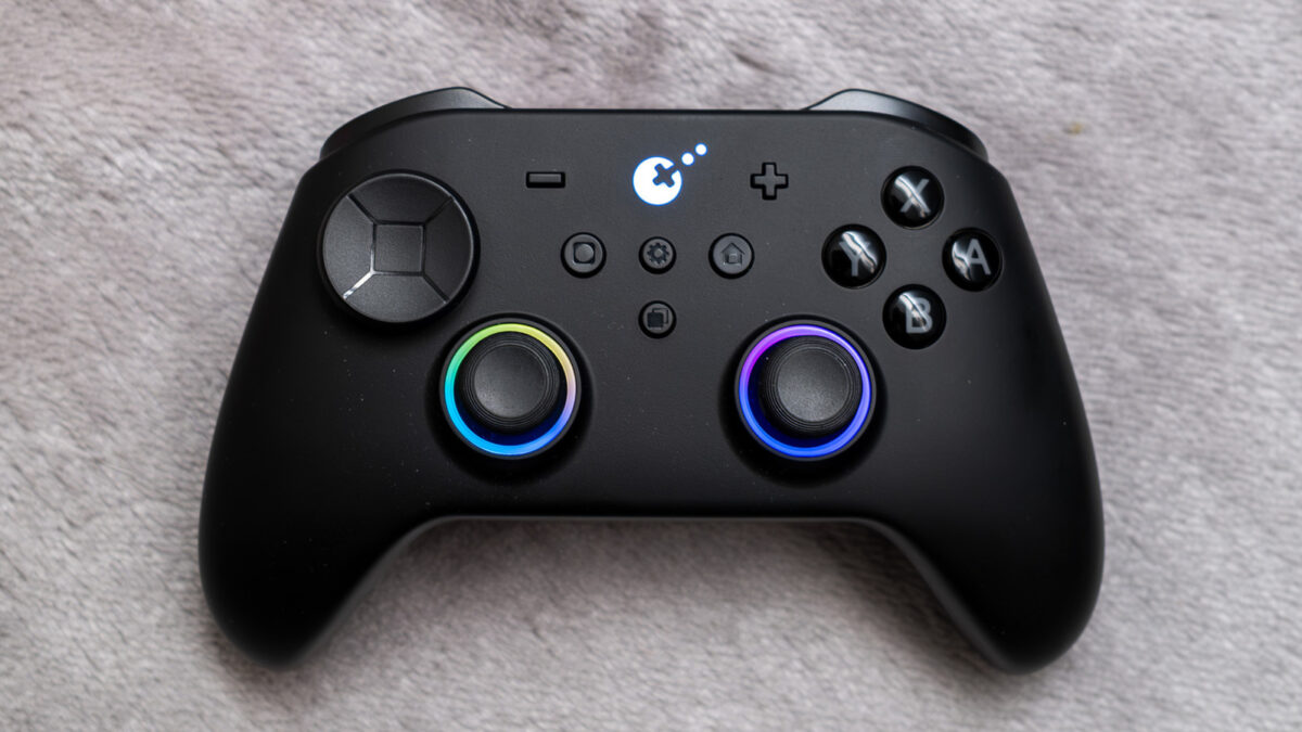 GuliKit TT Max controller with rainbow rings around the sticks.