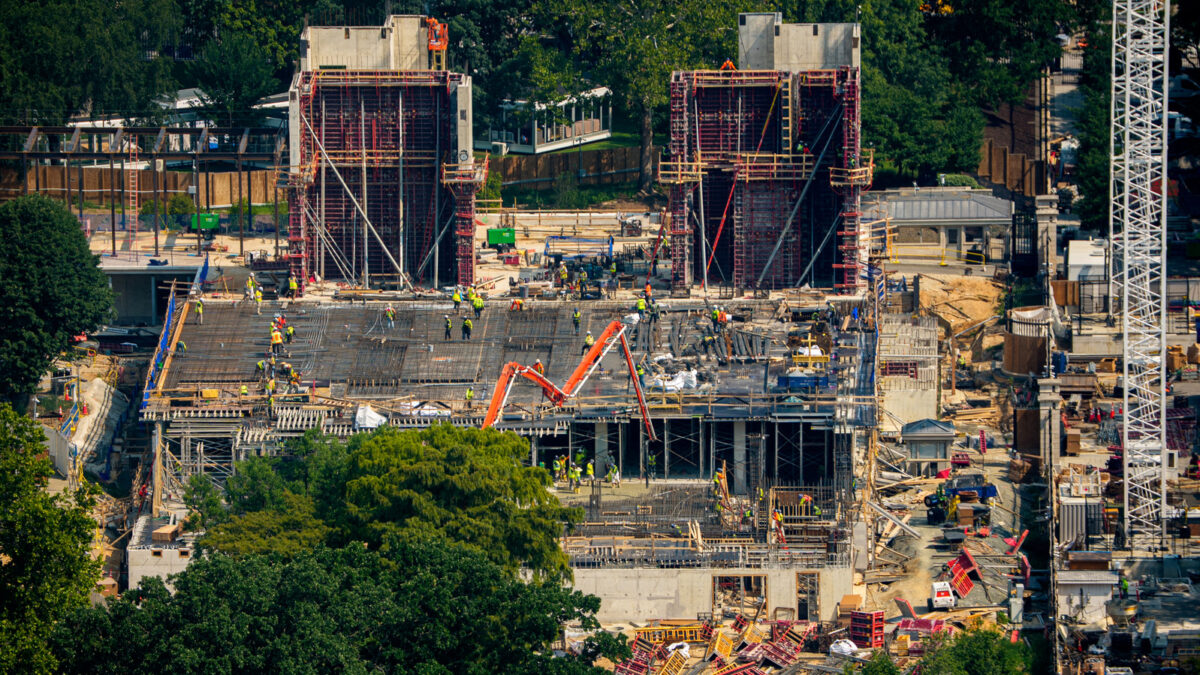 The demolished East Wing and some ballroom construction.